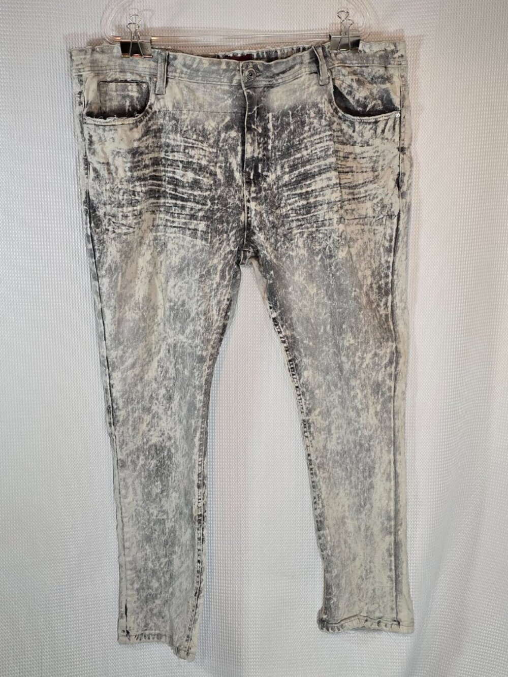 Truth Substance Jeans Mens 44x32 Gray Acid Wash Moto Skinny Biker Distressed